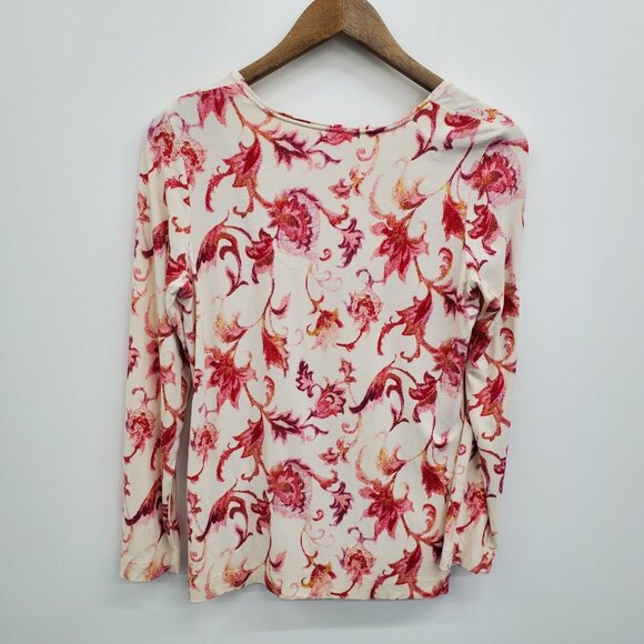 Chico's Womens Floral Layering Tee T-Shirt‎ Size 0 Small Long Sleeve Pink White - Picture 4 of 14